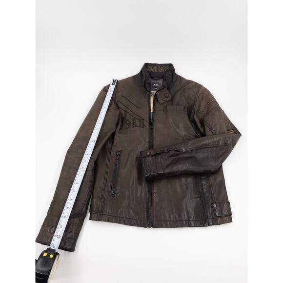 Vintage G-Star RAW GS 33 Distressed Leather Moto Jacket Brown Size S - Picture 11 of 12